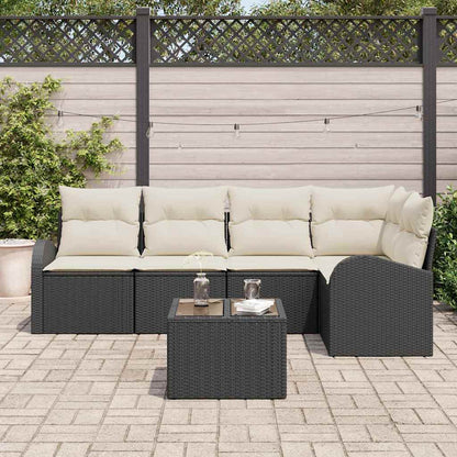 Tuinbankenset met kussen 6 pcs Zwart en Wit poly rattan