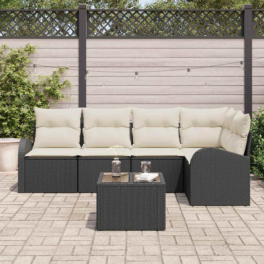 Tuinbankenset met kussen 6 pcs Zwart en Wit poly rattan