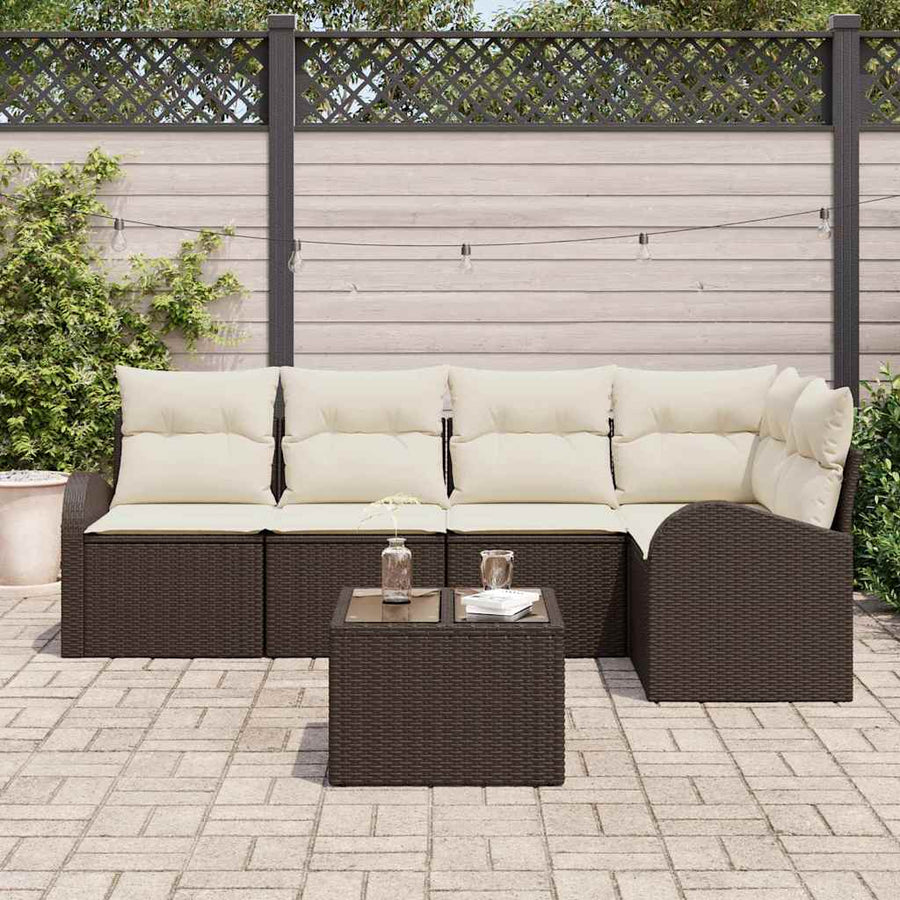 Tuinbankenset met kussen 6 pcs Bruin en wit poly rattan