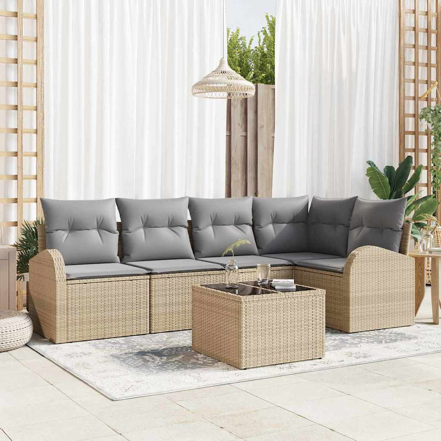 Tuinbankenset met kussen 6 pcs Beige en lichtgrijs poly rattan