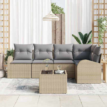 Tuinbankenset met kussen 6 pcs Beige en lichtgrijs poly rattan