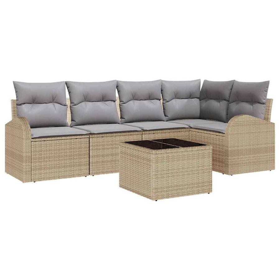 Tuinbankenset met kussen 6 pcs Beige en lichtgrijs poly rattan