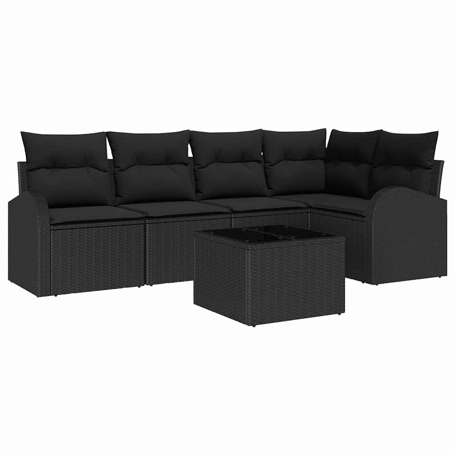 Tuinbankenset met kussen met opslag 6 pcs Zwart poly rattan