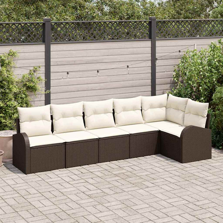 Tuinbankenset met kussen 6 pcs Bruin en wit poly rattan