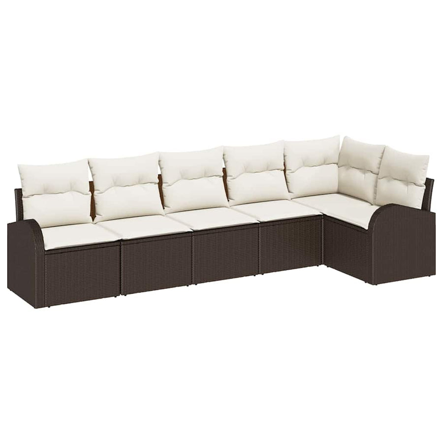 Tuinbankenset met kussen 6 pcs Bruin en wit poly rattan