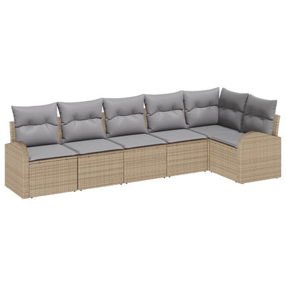 Tuinbankenset met kussen 6 pcs Beige en Licht Grijs poly rattan