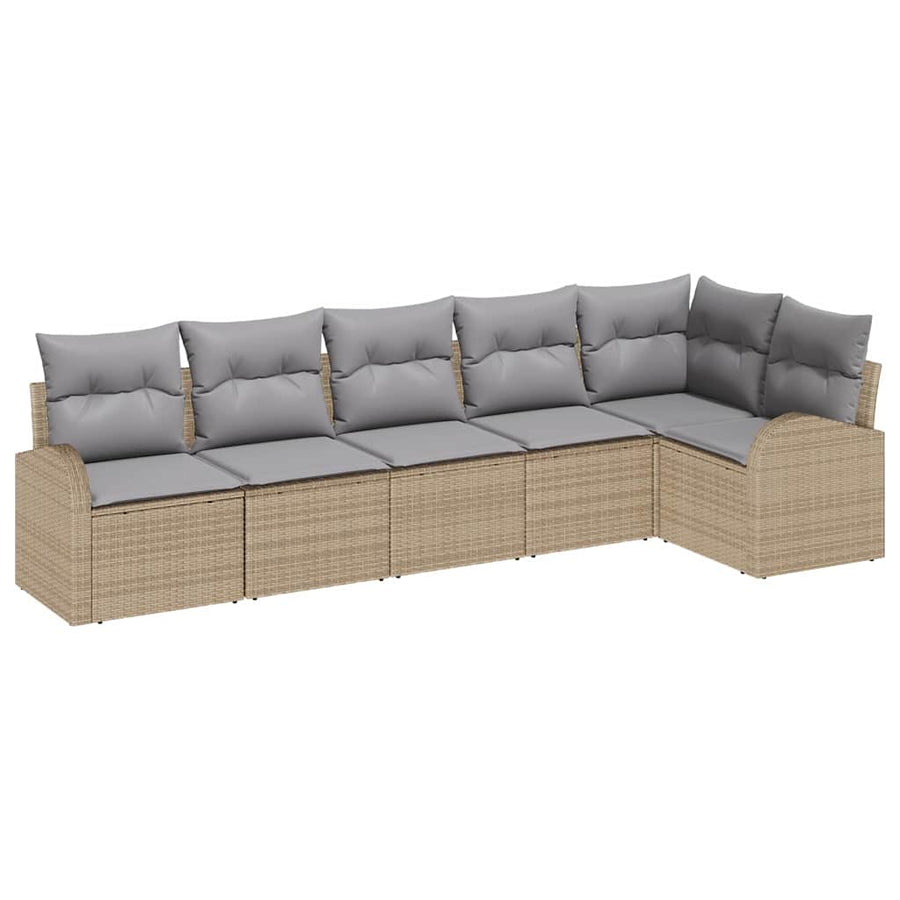 Tuinbankenset met kussen 6 pcs Beige en Licht Grijs poly rattan