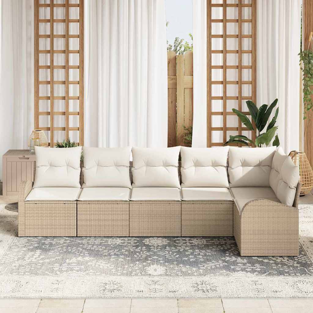 Tuinbankenset 6 st Beige en Wit poly rattan