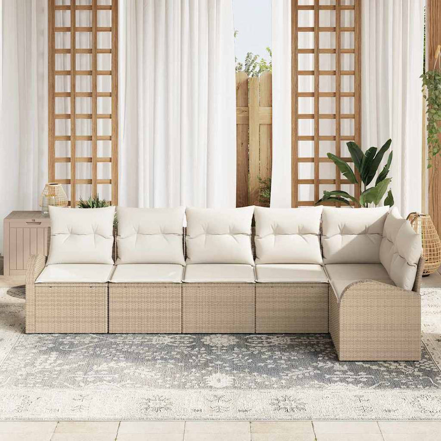 Tuinbankenset 6 st Beige en Wit poly rattan