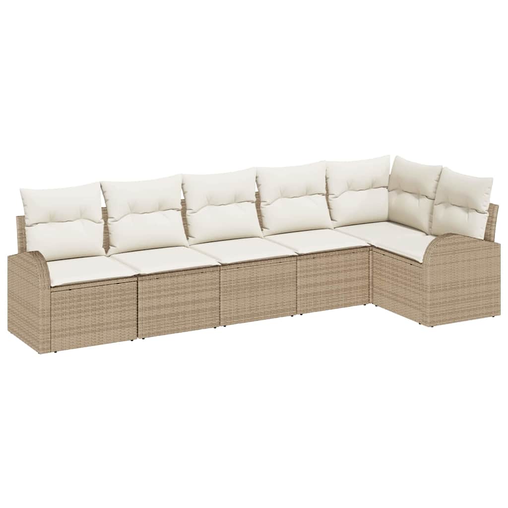 Tuinbankenset 6 st Beige en Wit poly rattan