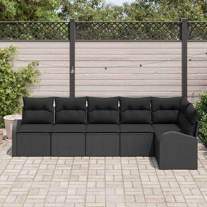 Tuinbankenset met kussen met opslag 6 pcs Zwart poly rattan
