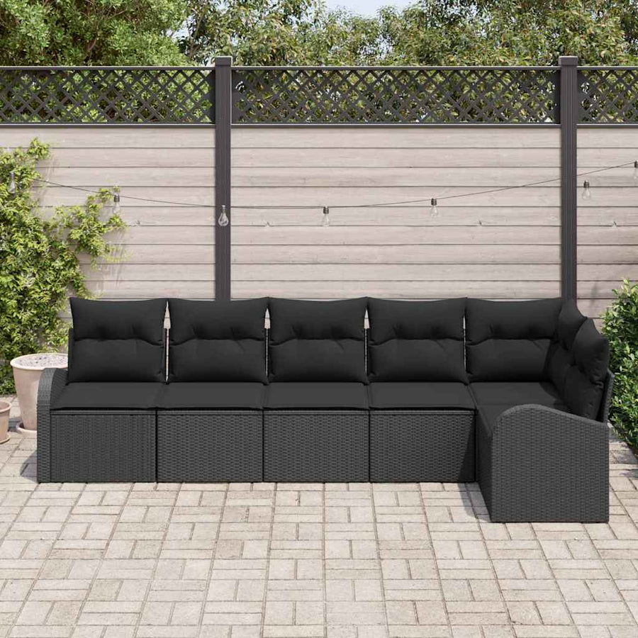 Tuinbankenset met kussen met opslag 6 pcs Zwart poly rattan