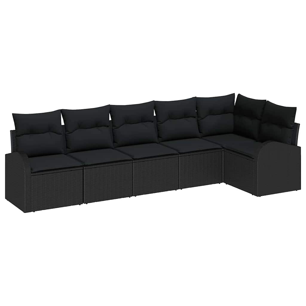Tuinbankenset met kussen met opslag 6 pcs Zwart poly rattan