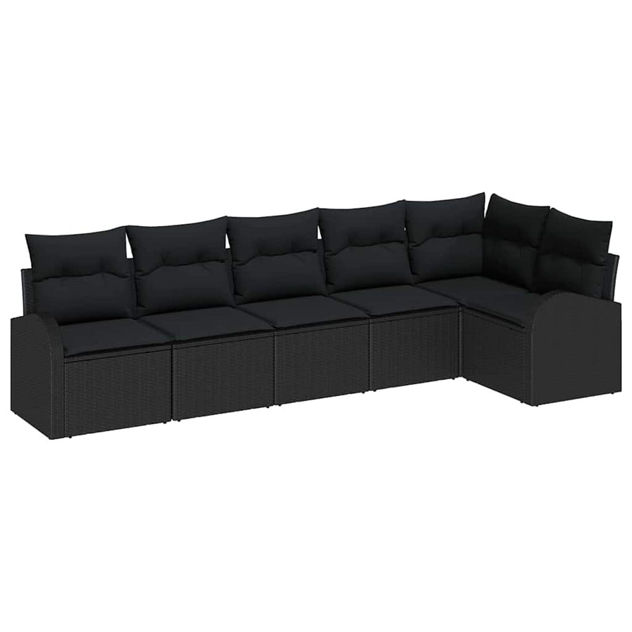 Tuinbankenset met kussen met opslag 6 pcs Zwart poly rattan