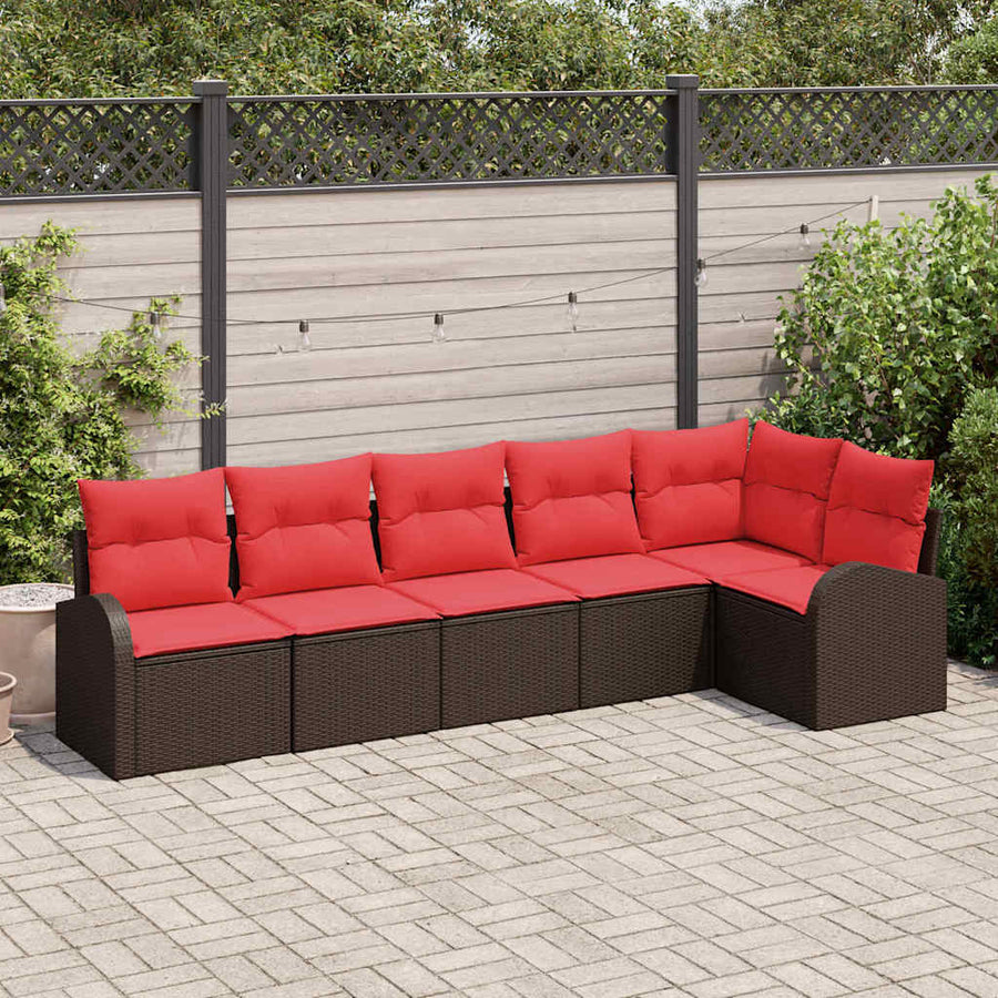 Tuinbankenset met kussen 6 pcs Bruin en Rood poly rattan