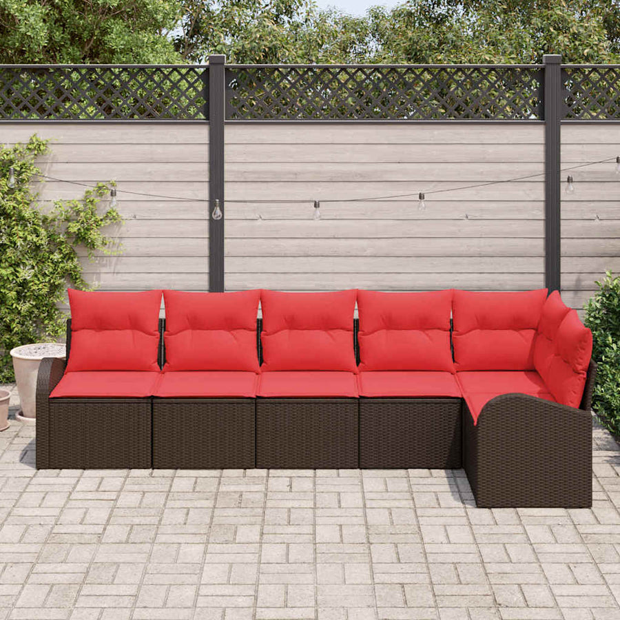 Tuinbankenset met kussen 6 pcs Bruin en Rood poly rattan
