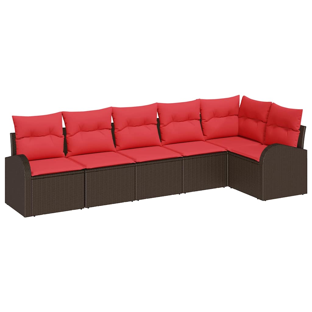 Tuinbankenset met kussen 6 pcs Bruin en Rood poly rattan