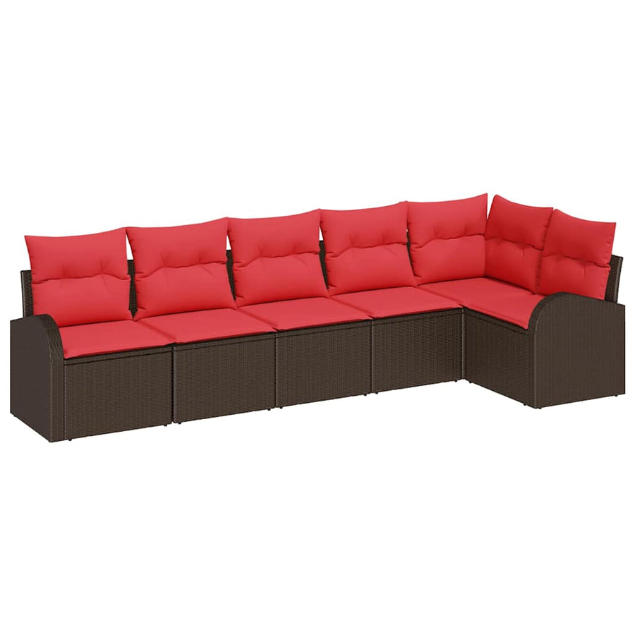 Tuinbankenset met kussen 6 pcs Bruin en Rood poly rattan
