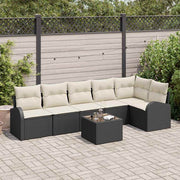 Tuinbankenset poly rattan 7-delig zwart wit