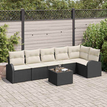 Tuinbankenset met kussen 7 pcs Zwart en Wit poly rattan