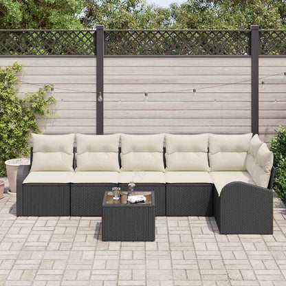 Tuinbankenset met kussen 7 pcs Zwart en Wit poly rattan