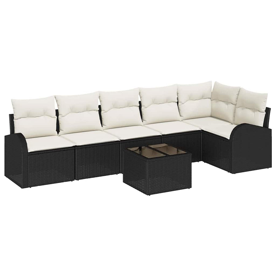 Tuinbankenset met kussen 7 pcs Zwart en Wit poly rattan
