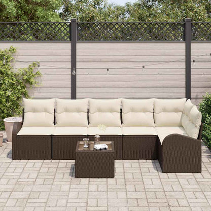Tuinbankenset met kussen 7 pcs Bruin en wit poly rattan
