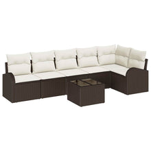 Tuinbankenset met kussen 7 pcs Bruin en wit poly rattan