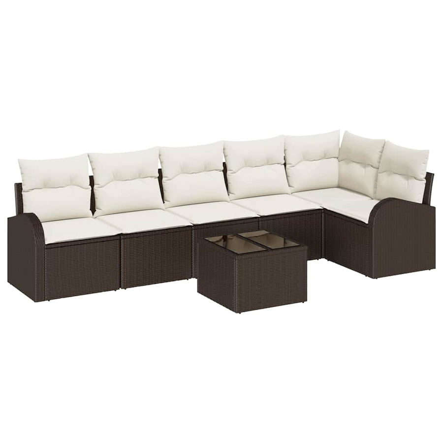 Tuinbankenset met kussen 7 pcs Bruin en wit poly rattan