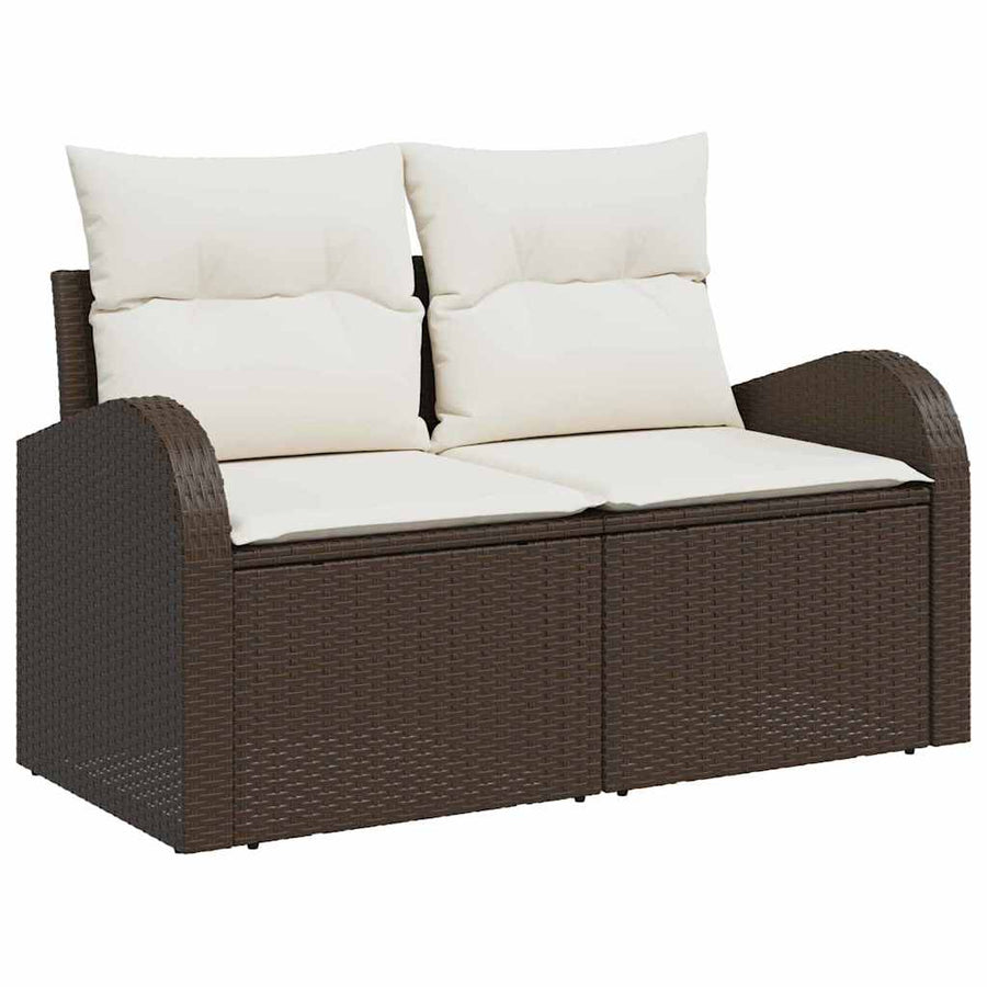 Tuinbankenset met kussen 7 pcs Bruin en wit poly rattan