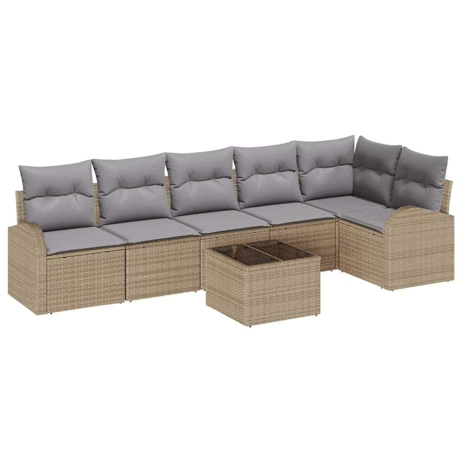 Tuinbankenset met kussen 7 pcs Beige en lichtgrijs poly rattan