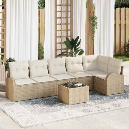 Tuinbankenset 7 st Beige en Wit poly rattan