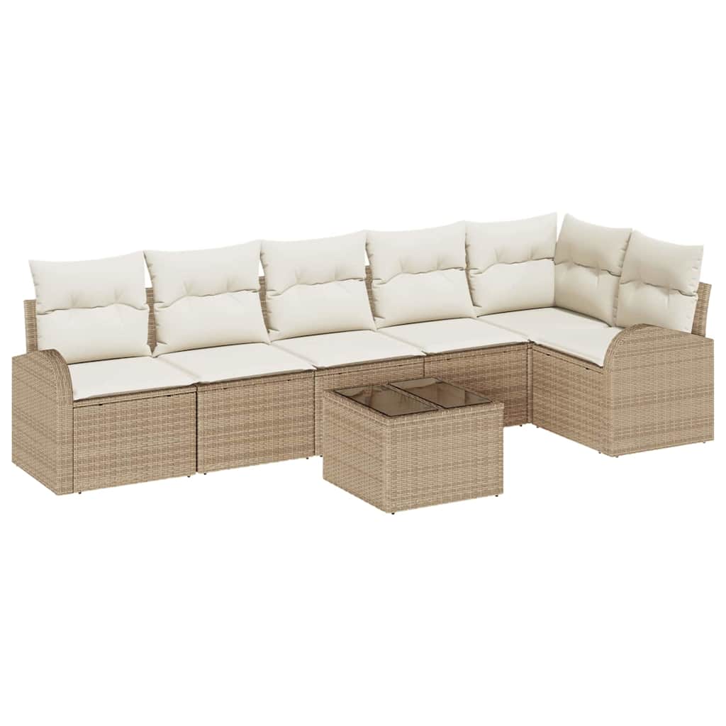 Tuinbankenset 7 st Beige en Wit poly rattan