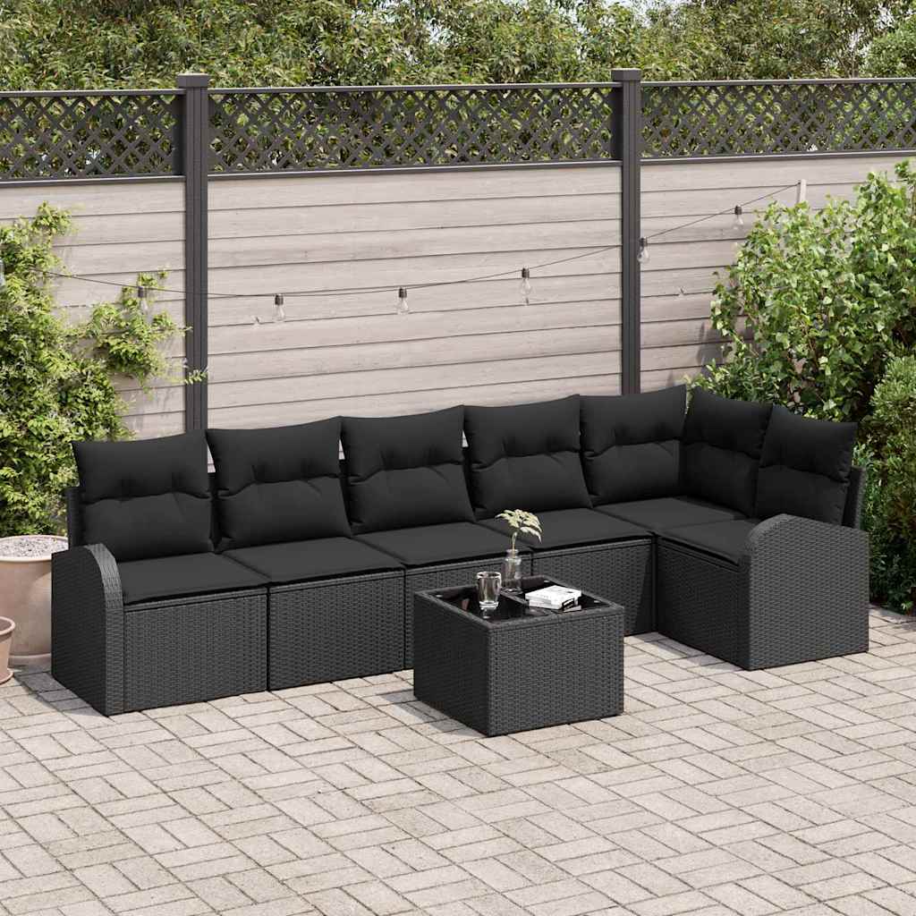 Tuinbankenset met kussen met opslag 7 pcs Zwart poly rattan