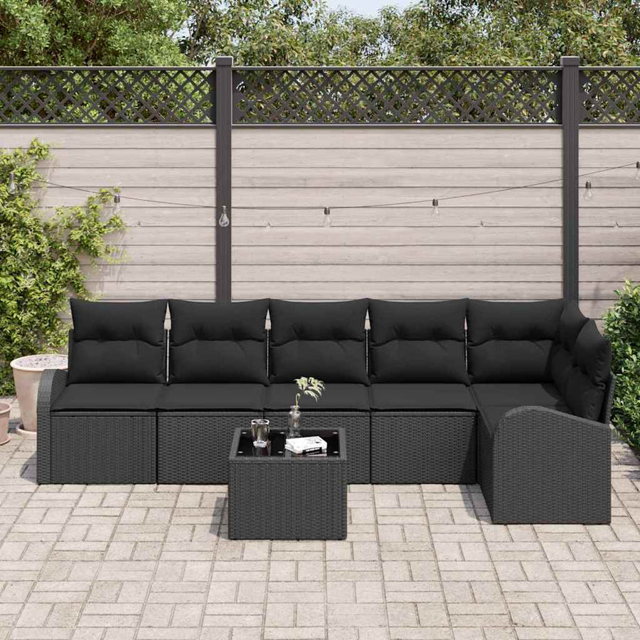 Tuinbankenset met kussen met opslag 7 pcs Zwart poly rattan