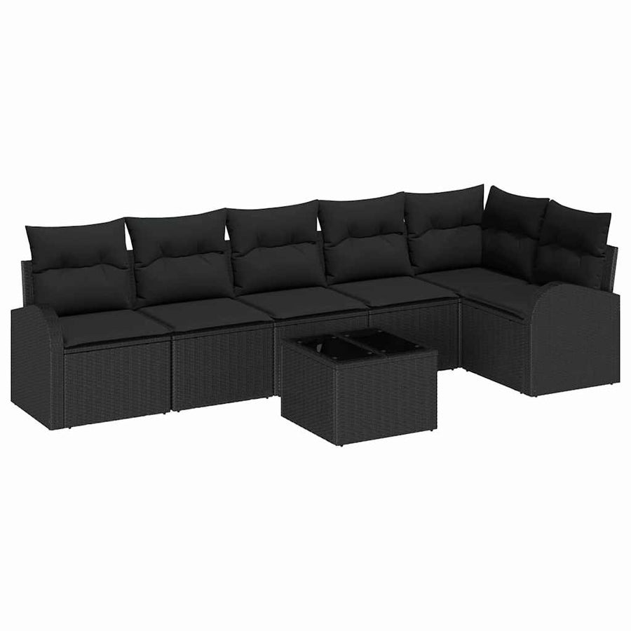 Tuinbankenset met kussen met opslag 7 pcs Zwart poly rattan