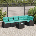 Tuinbankenset met kussen 7 pcs Zwart en Turquoise poly rattan