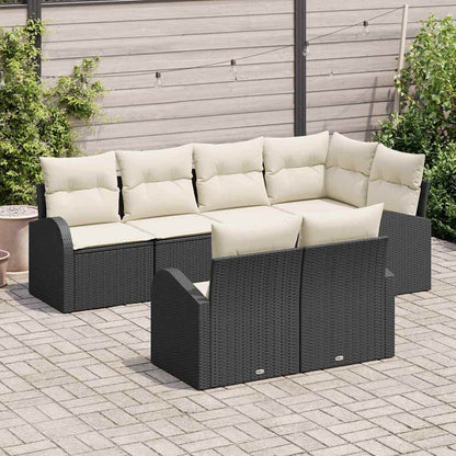 Tuinbankenset met kussen 7 pcs Zwart en Wit poly rattan