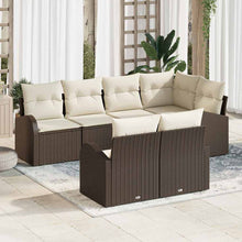 Tuinbankenset met kussen 7 pcs Bruin en wit poly rattan