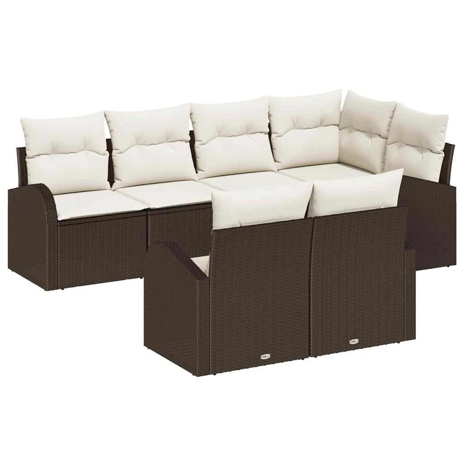 Tuinbankenset met kussen 7 pcs Bruin en wit poly rattan