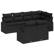 Tuinset poly rattan 7-delig zwart