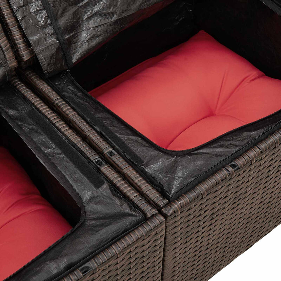 Tuin Sofa Set met kussen 7 pcs Bruin en Rood poly rattan