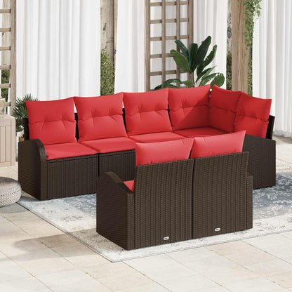 Tuin Sofa Set met kussen 7 pcs Bruin en Rood poly rattan