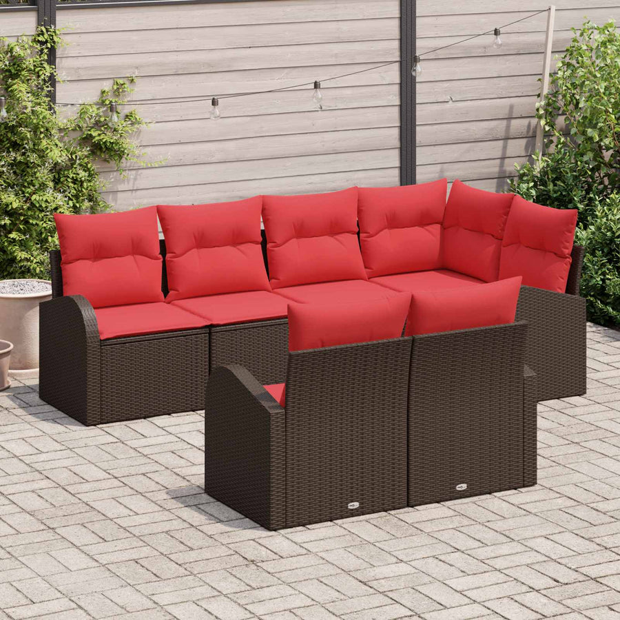 Tuin Sofa Set met kussen 7 pcs Bruin en Rood poly rattan