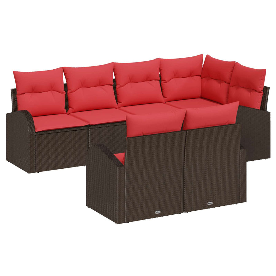 Tuin Sofa Set met kussen 7 pcs Bruin en Rood poly rattan