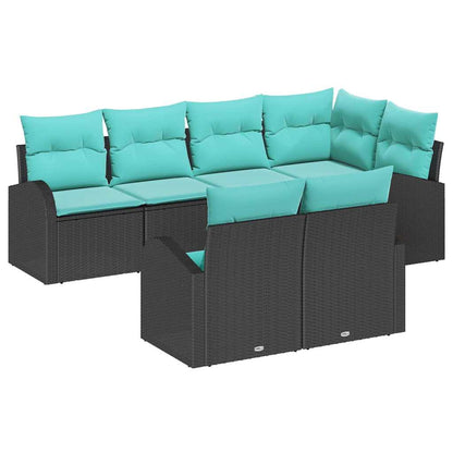 Tuin Sofa Set met kussen 7 pcs Zwart en turquoise poly rattan