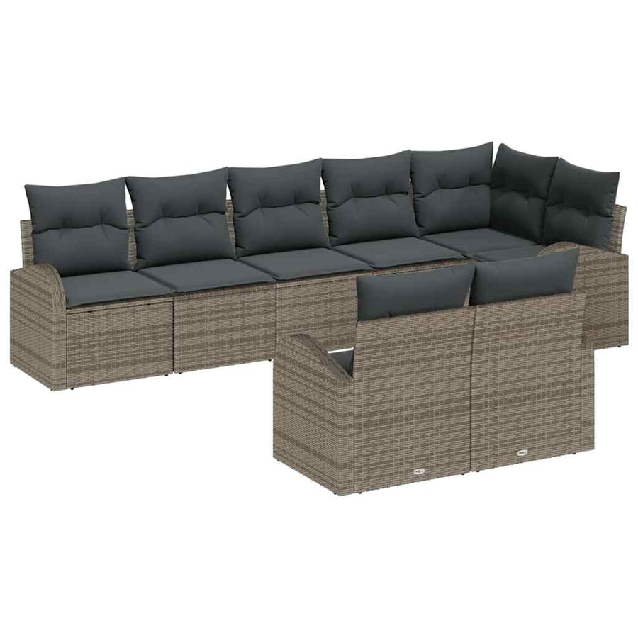 Tuinbankenset met kussen met opslag 8 pcs Grijs poly rattan