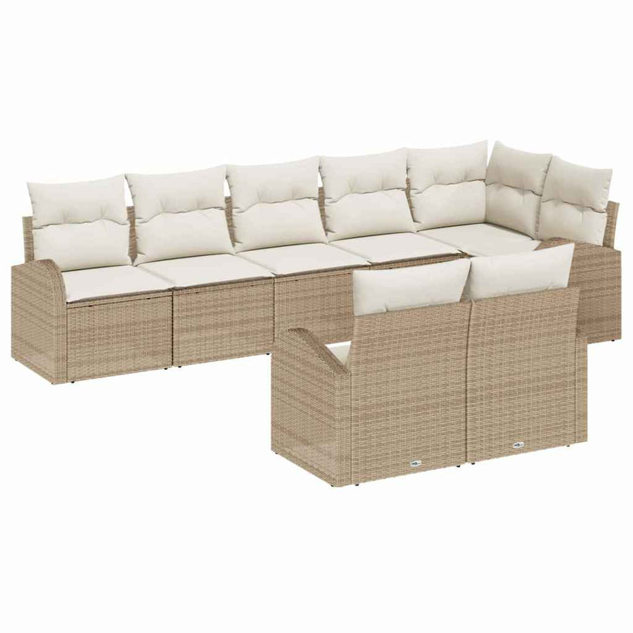Tuinbankenset met kussen 8 pcs Beige en Wit poly rattan