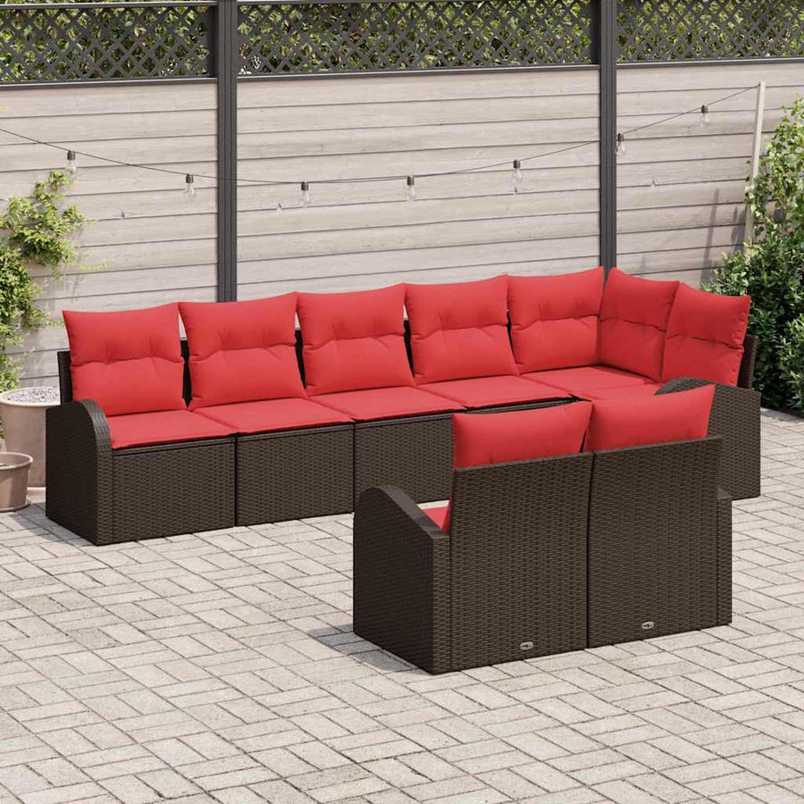 Tuinbankenset met kussen 8 pcs Bruin en Rood poly rattan