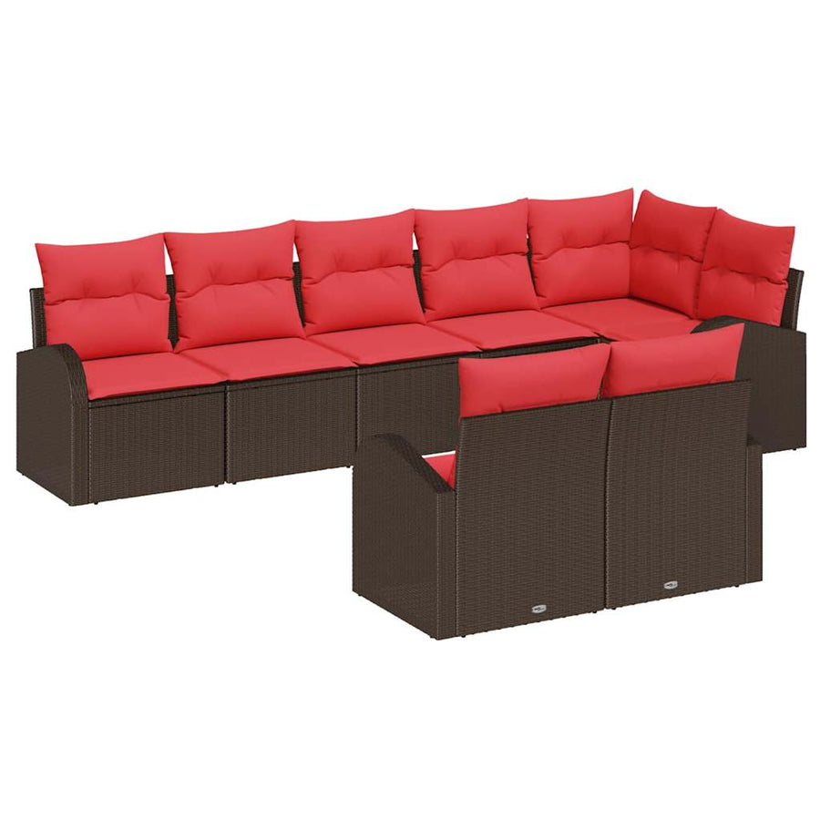 Tuinbankenset met kussen 8 pcs Bruin en Rood poly rattan